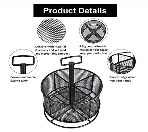 360° Rotating Desktop Organizer – Spinning Metal Mesh Storage for Pens, Makeup, Office & Kitchen Supplies 🖊️✨