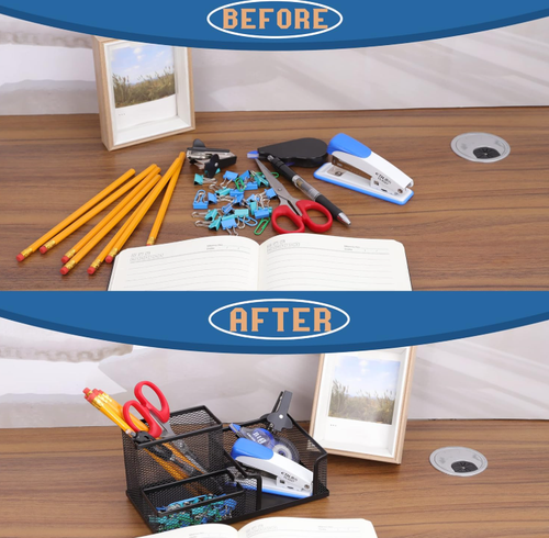 Black Mesh Pencil Holder – 3-Compartment Desk Organizer for Pens, Scissors & Office Supplies 🖊️📎